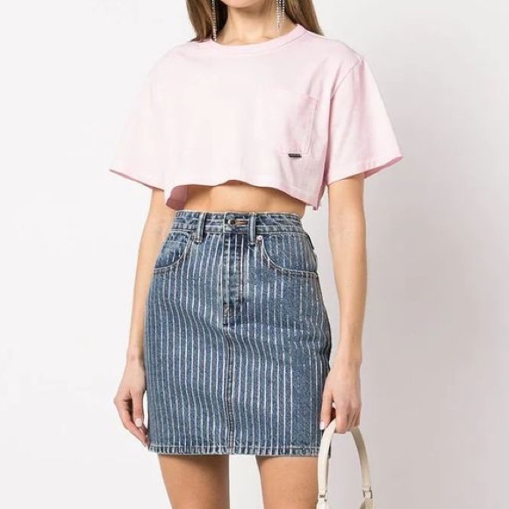 Alexander Wang Crystal denim stripe skirt